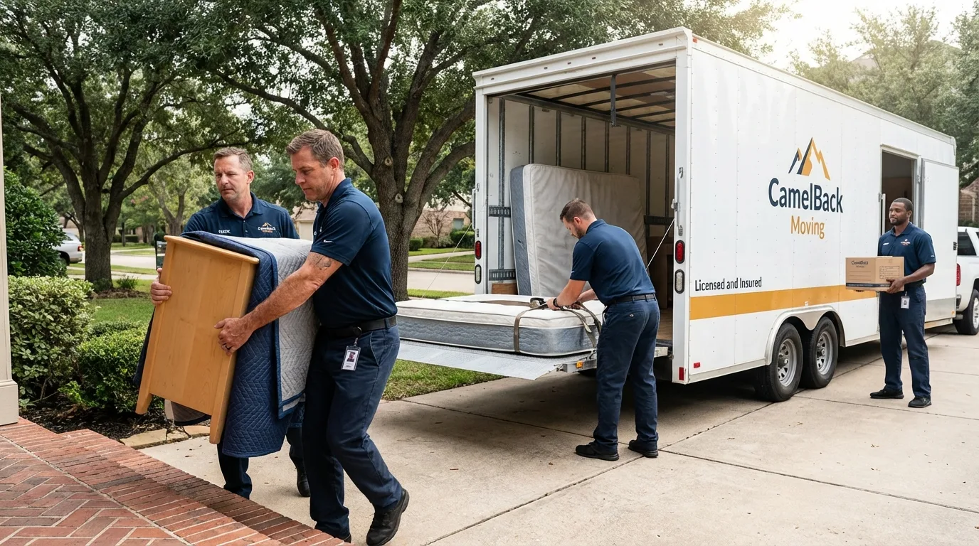 Crew loading residential truck for cross-state move from Clinton, WI