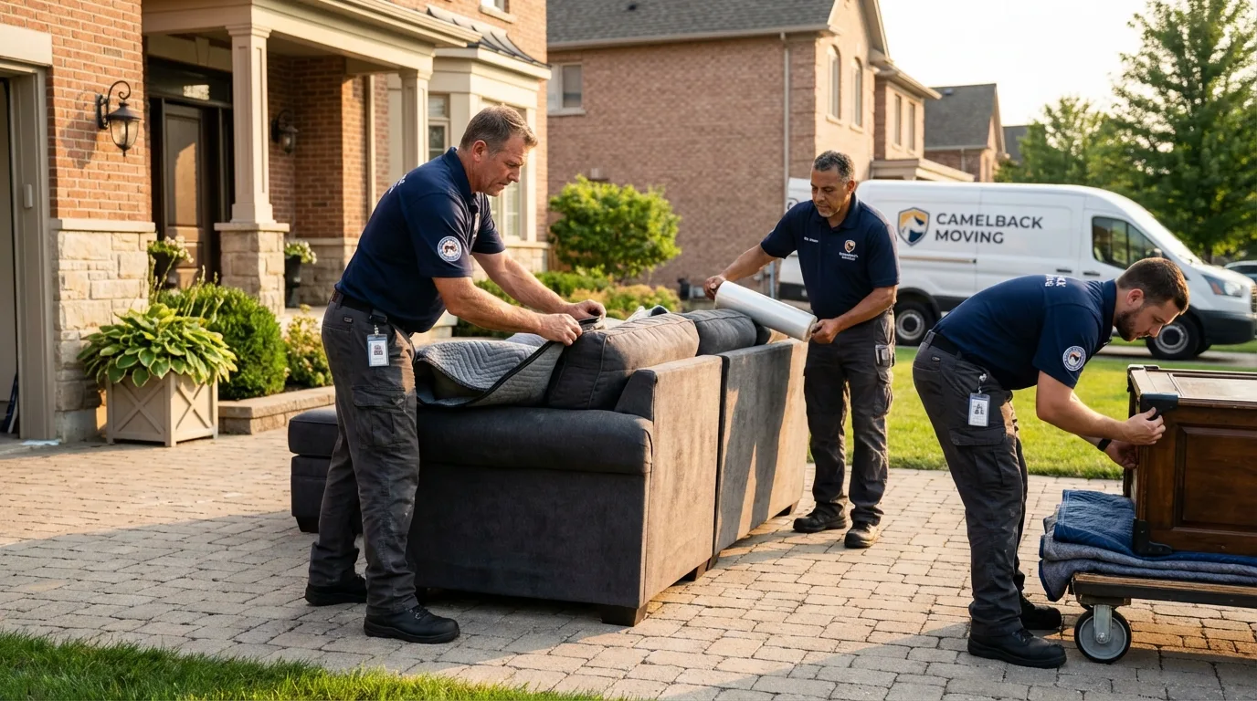 Large estate moving crew wrapping furniture in Clinton, WI