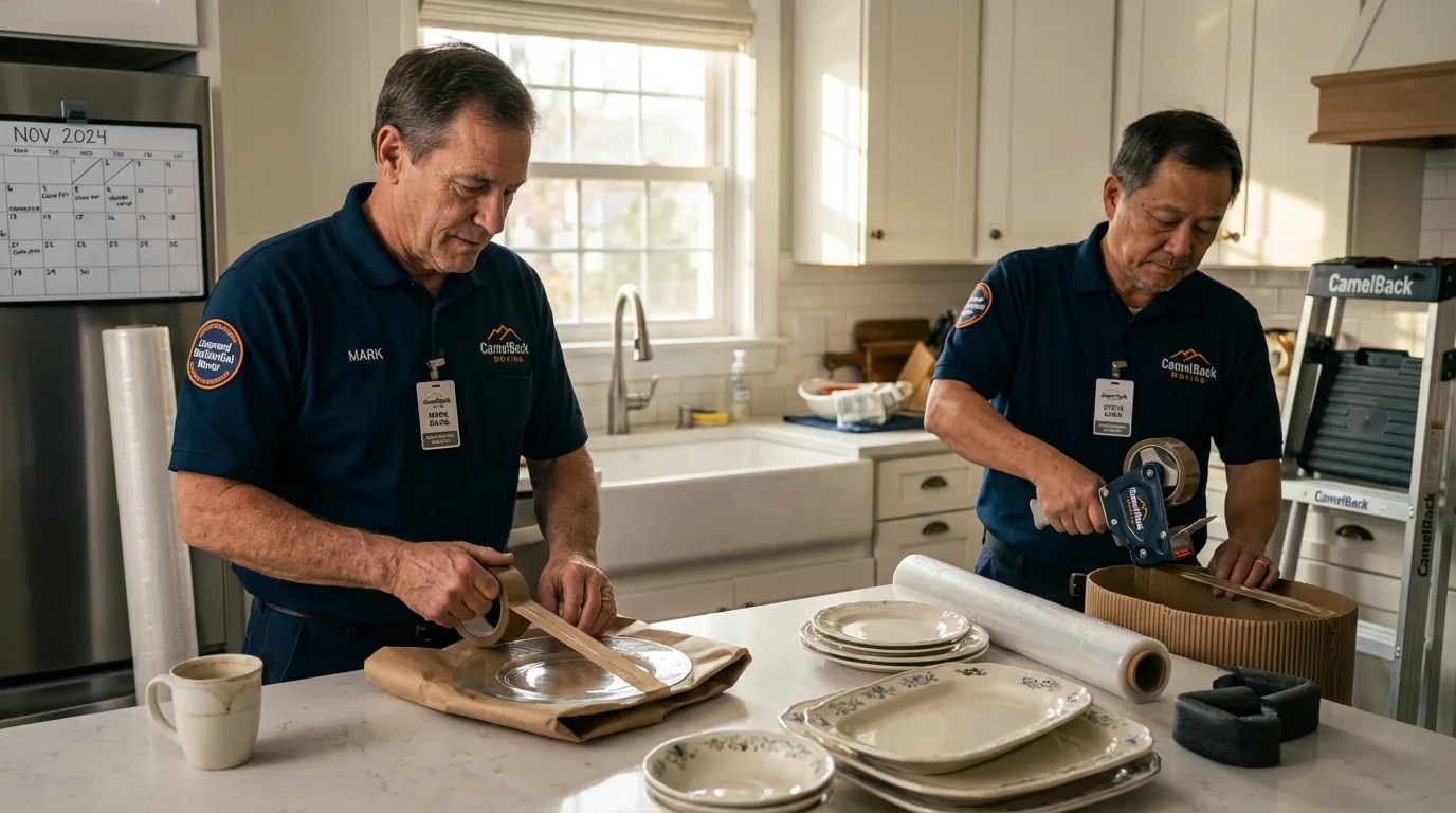 Professional crew packing kitchen dishware in Clinton, WI